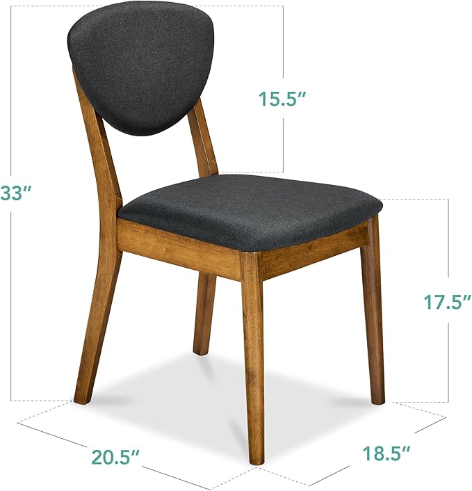 Best Choice Products Dining Chairs Set of 2, Mid-Century Modern Upholstered Wood, Armless w/Seat Cushion, Padded Backrest - Walnut/Charcoal