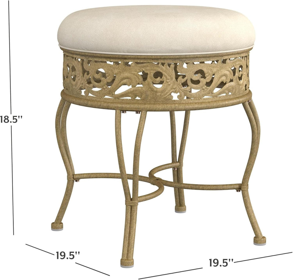Hillsdale Villa III Backless Metal Vanity Stool with Ornate Lattice Detailing...