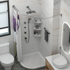 Corner Shower Curtain Rod Adjustable Stainless Steel Diamond Shaped Rack Drill Free Install for Bathroom, Bathtub, Clothing Store (Diamond Shaped, Both Sides: 17"-25.6",Middle:20"-26)