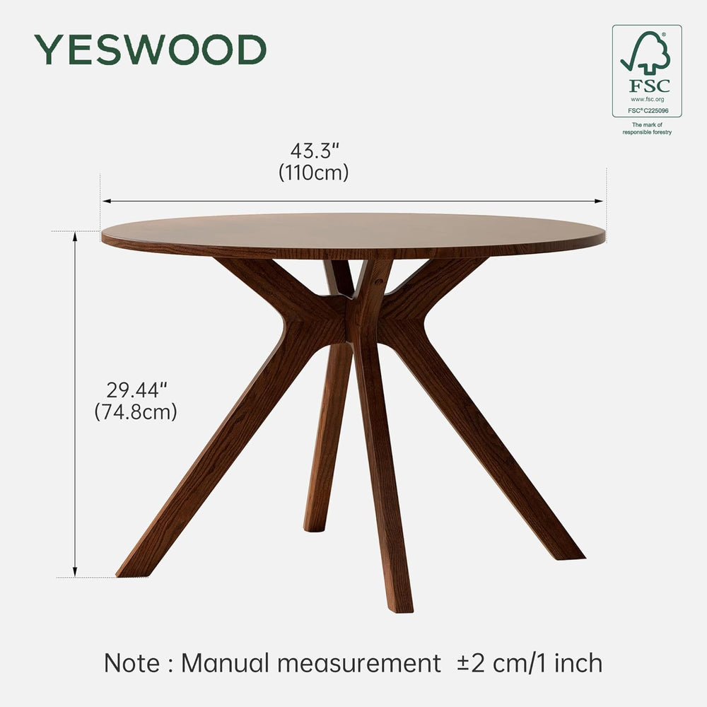 YESWOOD 43.3’’ Round Dining Table for 4, Solid Wood Oak Kitchen Table with In...