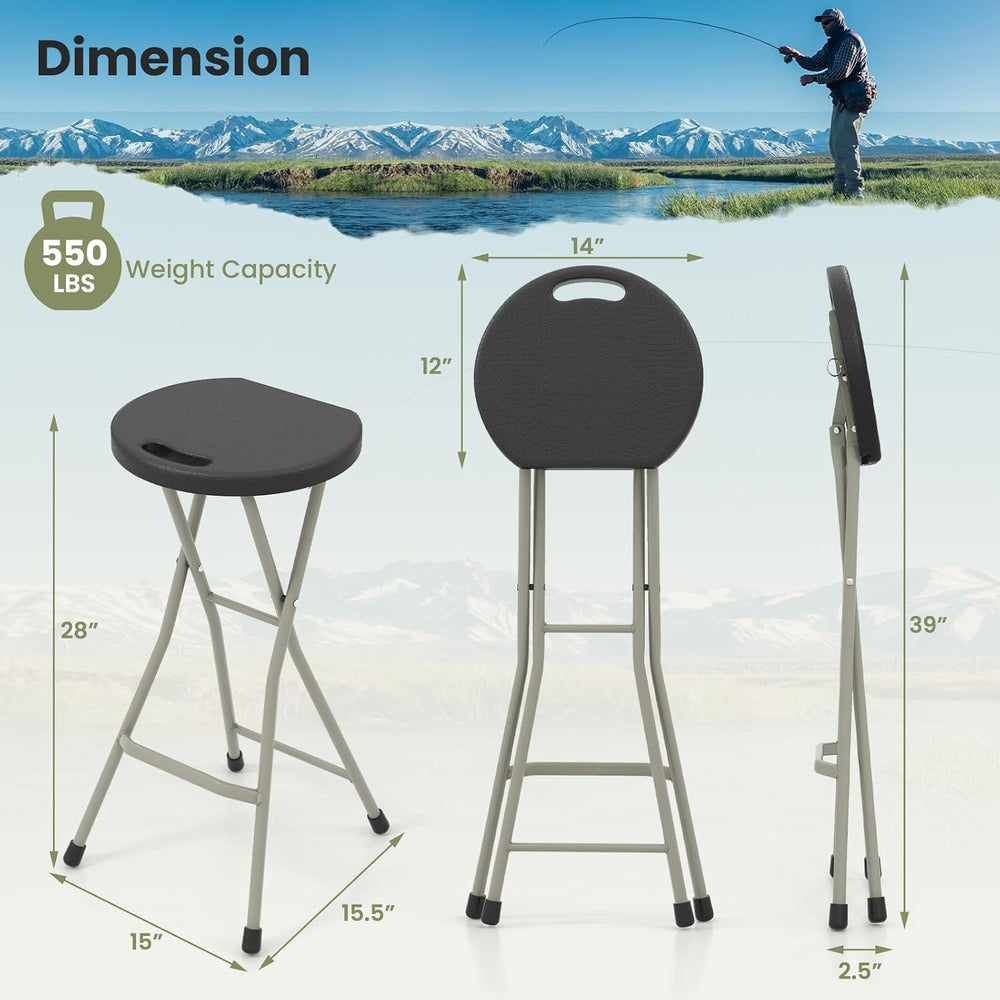 LDAILY Folding Stool, 28’’ Folding Bar Stool with Handle, Footrest, Anti-Slip...