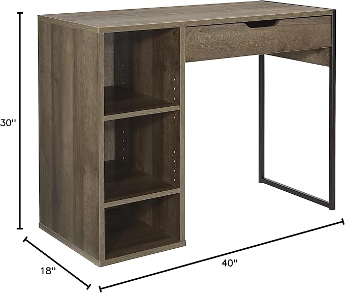 OSP Home Furnishings Ravel 40-Inch Wide Writing Desk, Grey Oak