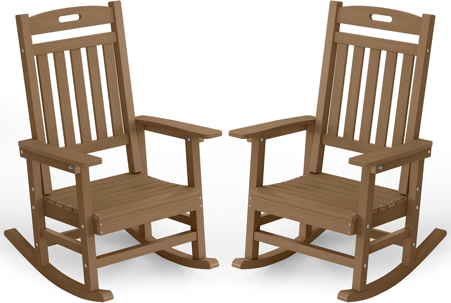 YEFU Outdoor Rocking Chairs Set of 2, HIPS Rocking Chair, Teak | Weather Resistant,Porch Rocker for Adult, Poly Patio Rocker, Like Real Wood, Durable&Sturdy,Easy Assembly, Heavy Duty 350 lbs