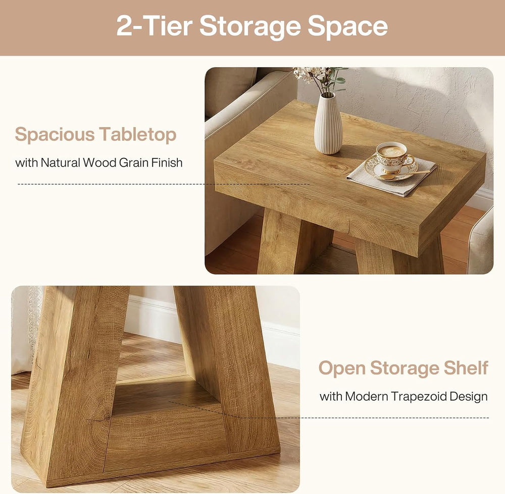 Tribesigns 24" Side Table, Narrow End Table with 2-Tier Storage Shelf, F...