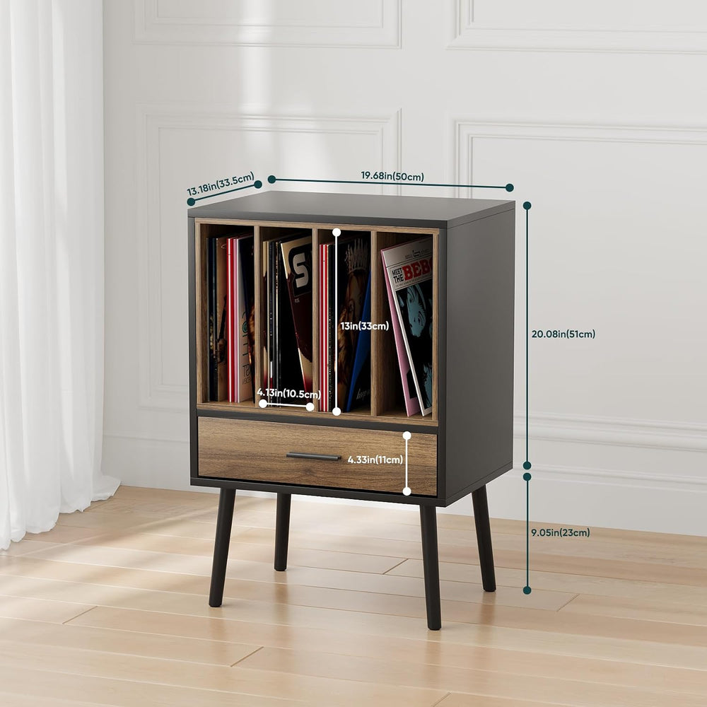 Kiasthome Black Record Player Stand with Storage Crate & Drawer, Vinyl Re...