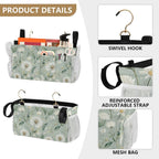 Sage Green Dandelion Bedside Caddy for Dorm Bed Bedside Hanging Caddy Bag Iron Frame Storage Organizer Pocket for Bunk Home College Hospital Beds 2 Hooks