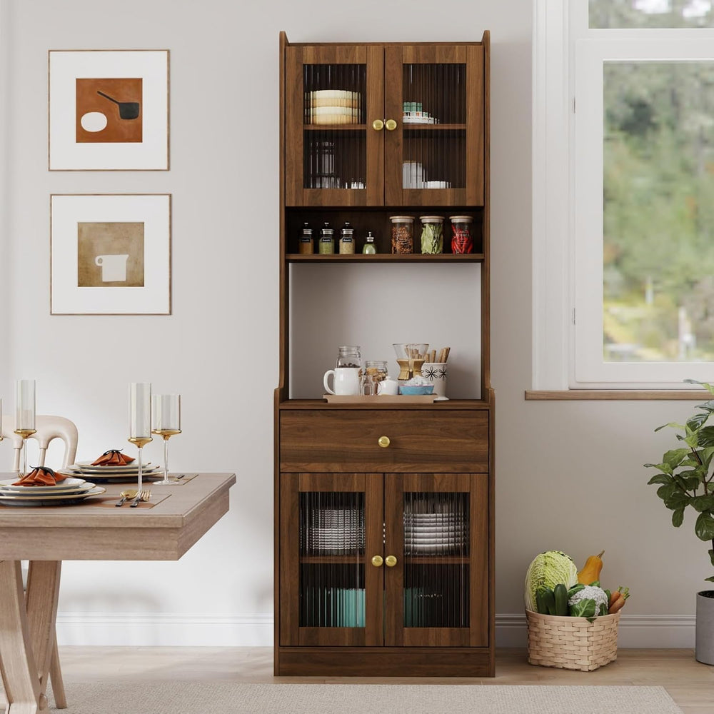KEIKI 70.87" Tall Kitchen Pantry Storage Cabinet with Countertop, Glass ...