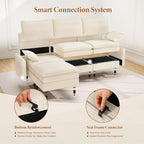Vesgantti 142" U Shaped Sectional Couch, Comfy Cloud Modular Sectional Sofa with 2 Ottoman Deep Seat Corduroy Modern Cloud Sofa, Modular Sofas for Living Room, Bedroom and Apartment, Beige
