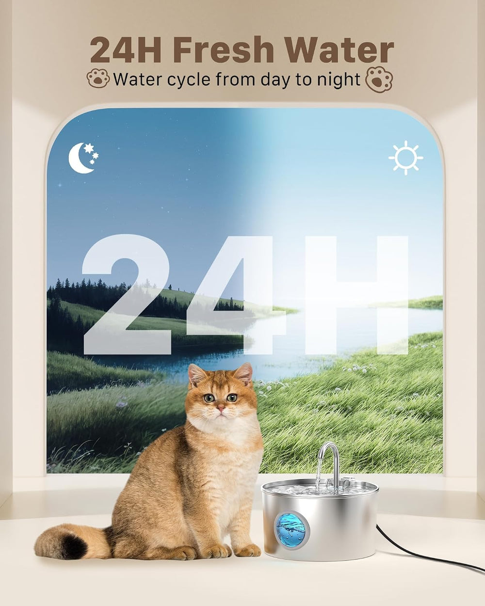 Cat Water Fountain Stainless Steel: Cat Fountain with 6 Filters + 3 Sponges