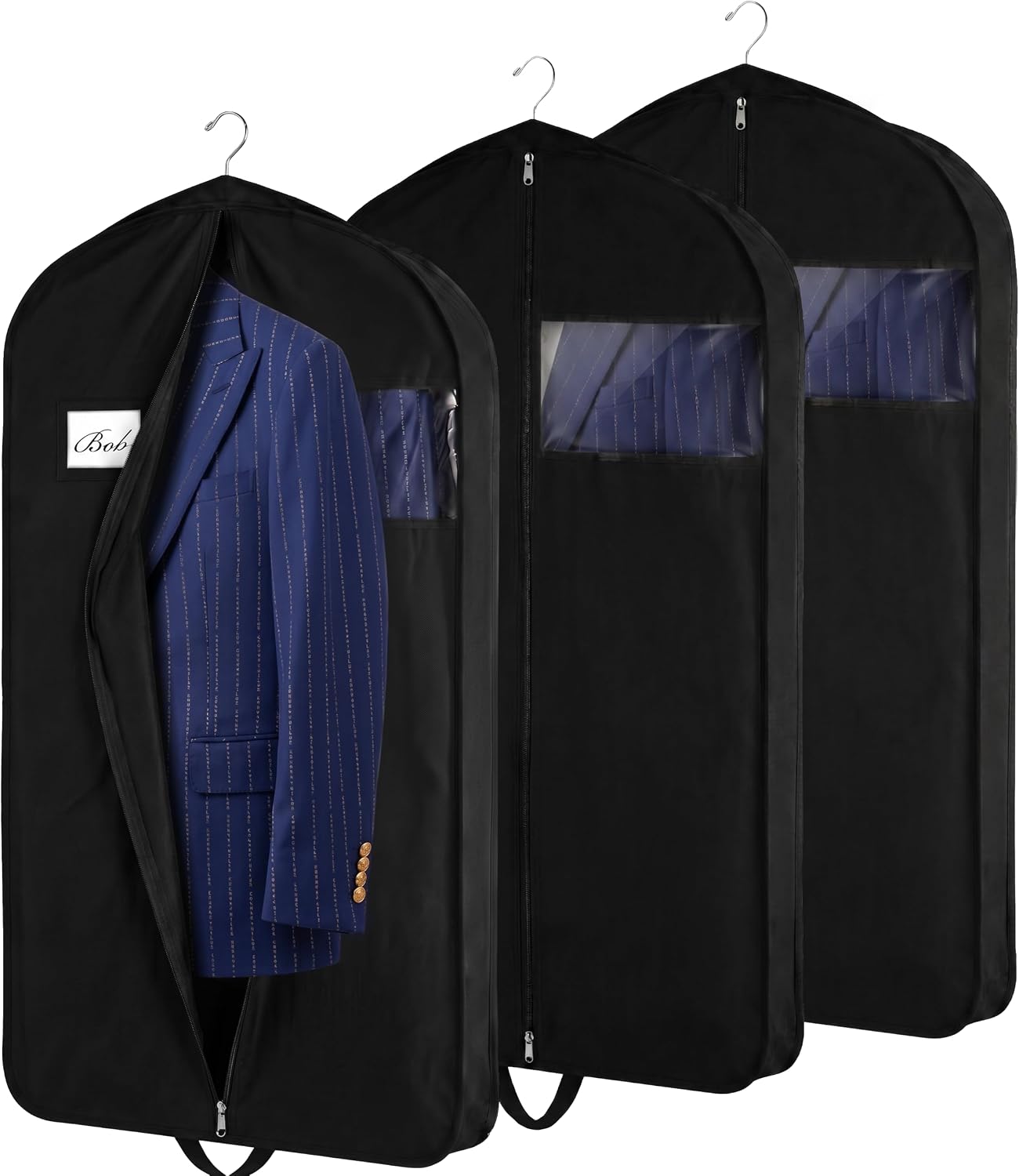 Garment Bags for Hanging Clothes 3-Pack - Travel Suit Closet Covers for Men and Women - Long Dress, Mens Jackets, Coats, Shirts, Dance Clothing Protector - Zipper Hanger Wardrobe Dust Cover (42 Inch)