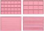 Frebeauty Stackable Velvet Jewelry Organizer Trays for Drawers Inserts Jewelry Storage Tray Display Case, Stud Earrings Bracelets Necklace Rings Accessories Trays for Women(Set of 4)(Pink)