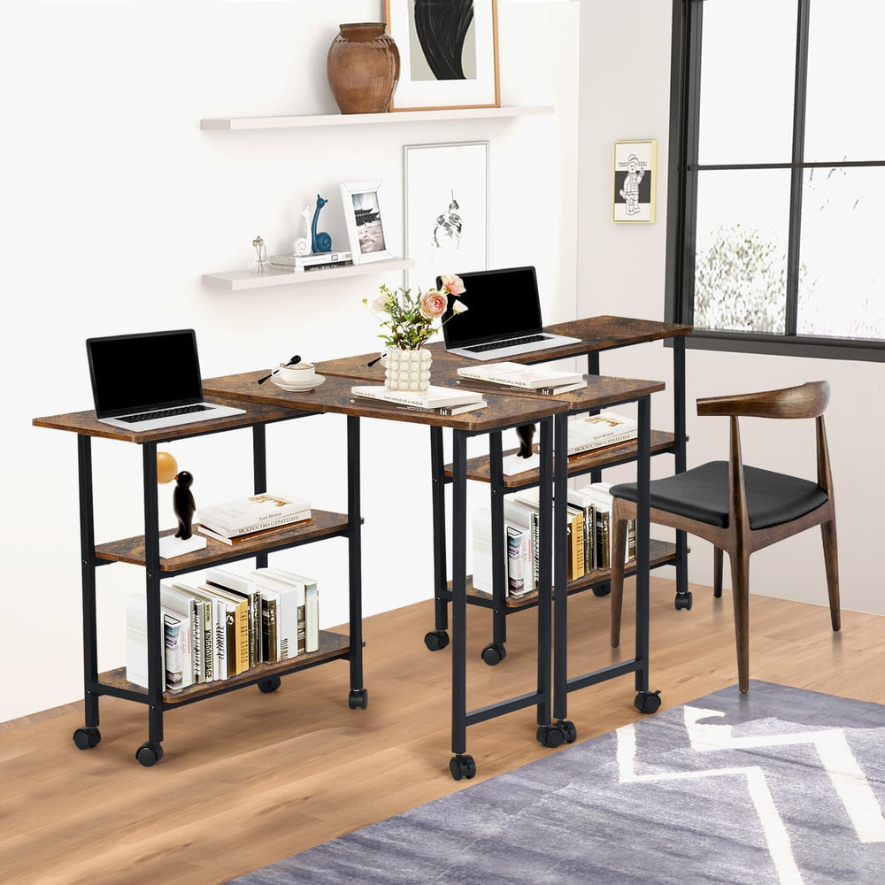 FurnitureR 360° Rotating Sofa Side Table with Storage Shelves, Mobile L-Shape...