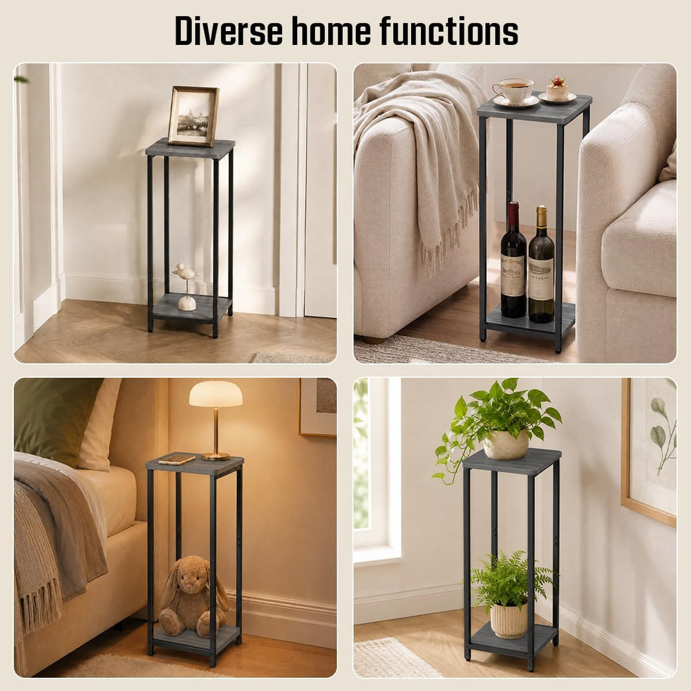 10" Wide Square Drink Table with Adjustable Feet - 2-Tier Small Side Tab...