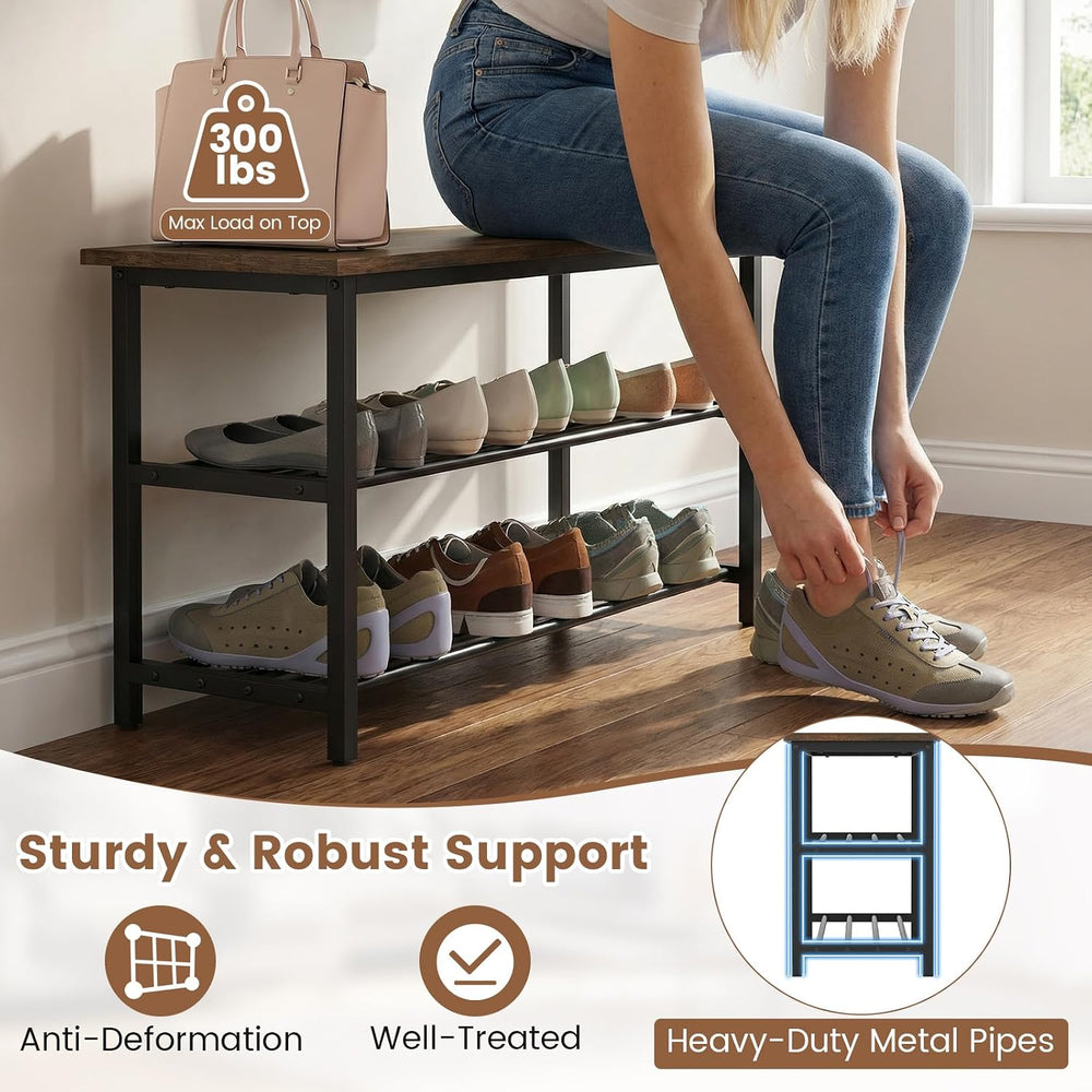 Giantex 3-Tier Shoe Bench, 32" L Shoe Organizer Storage Bench with Metal...