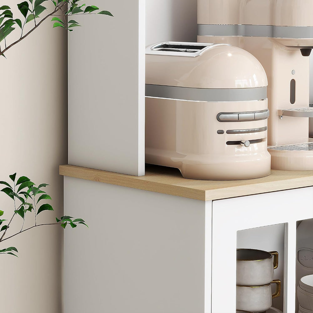 HOMCOM Kitchen Pantry Storage Cabinet 72" with Hutch, White | Large Coun...