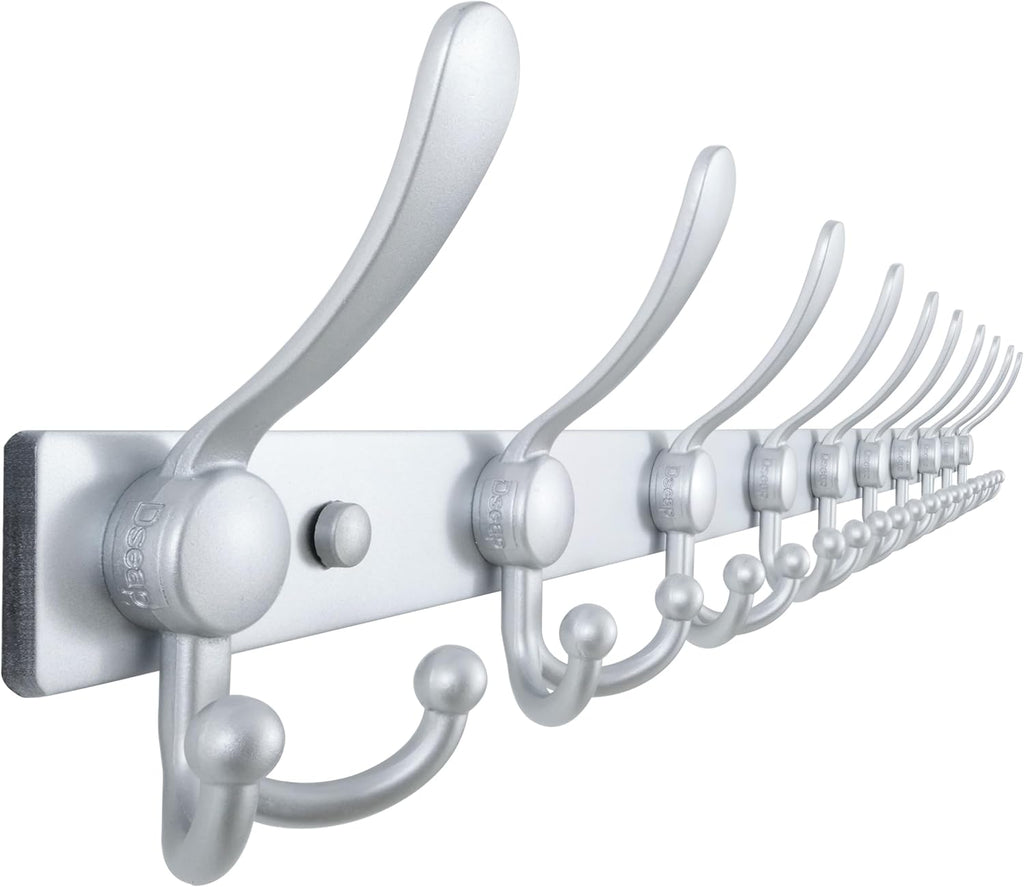 Dseap MaxStrong 2.0 Coat Rack Wall - 37” Long 10 Tri Hooks - Ultra Heavy-Duty Stainless Steel Wall Mount Coat Hanger, Hook Rail for Clothes Hats Jacket Towels Silver
