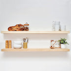 Homeforia 48 inch Natural Floating Shelf, High End Solid Real Wood 48inch Small Floating Shelves for Wall Mounted, Natural Wooden Floating Shelves, Heavy Duty Bracket, 48 X 6.5 X 1.75 in, Set of 3