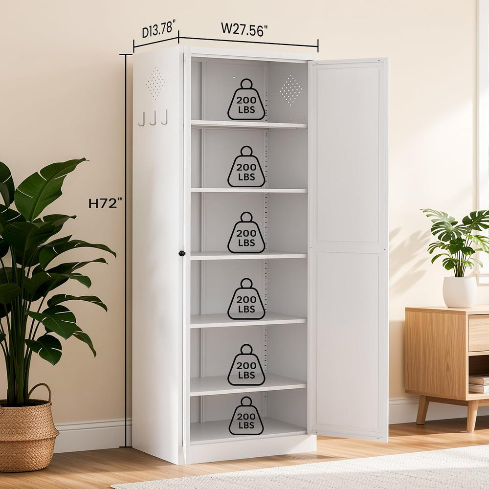 Metal Storage Cabinet, 72" Tall Kitchen Pantry Cabinet with 2 Doors and ...