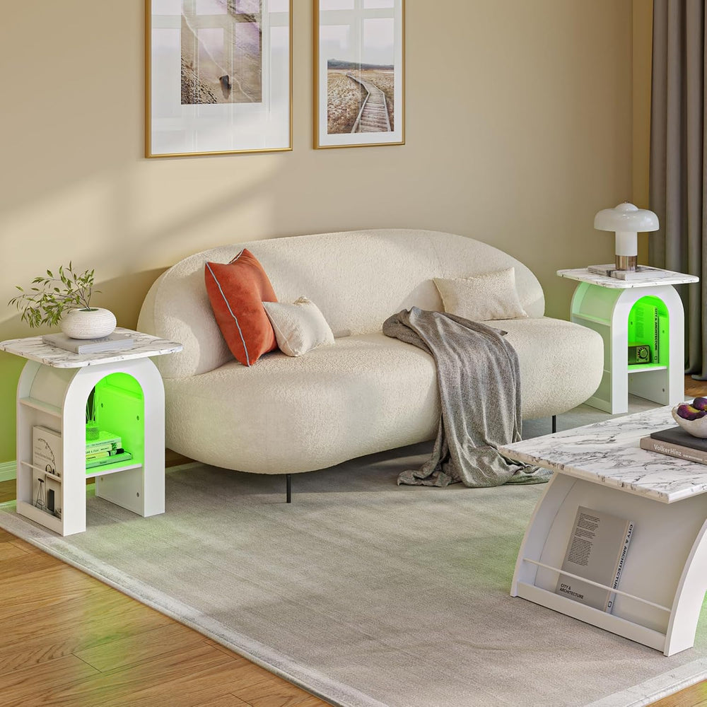 Small End Tables Living Room Set of 2 for Small Spaces,19" Marble Top Ni...