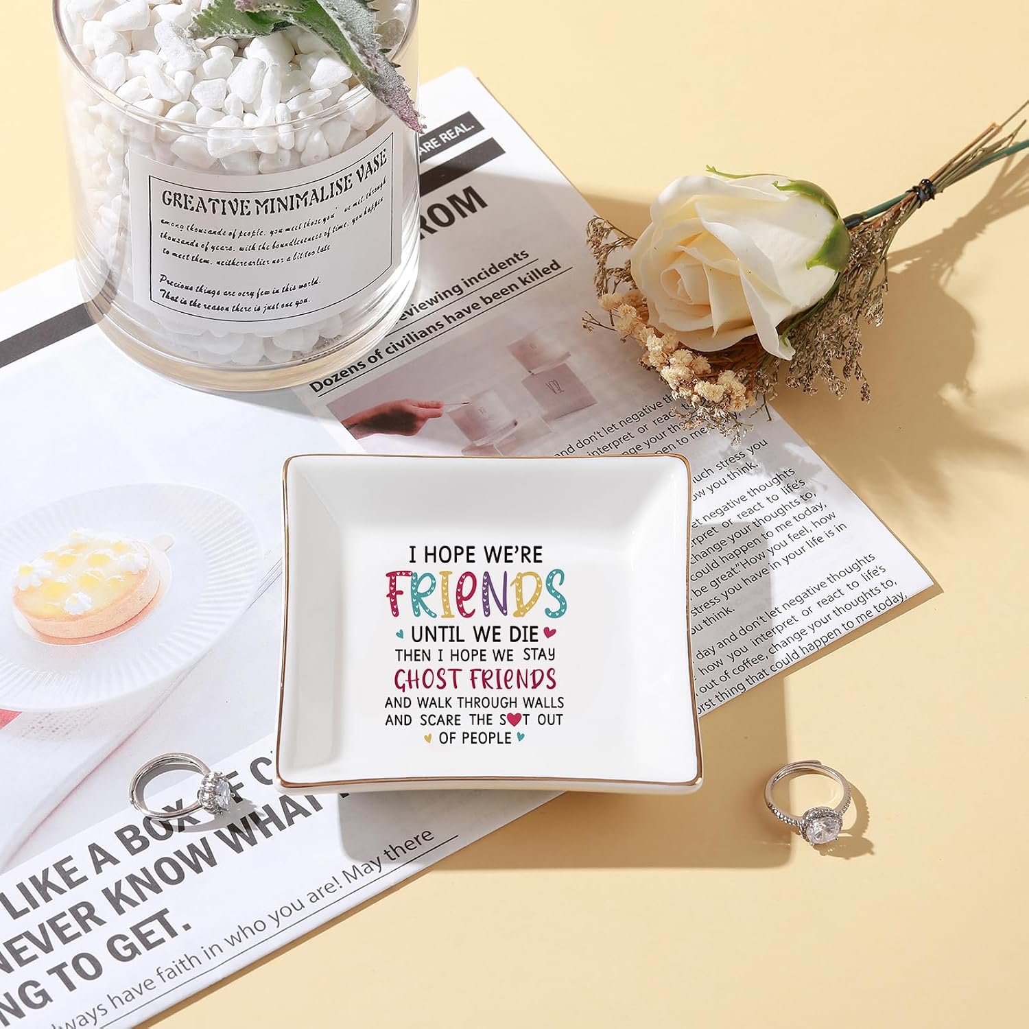 Friend Birthday Gifts for Women Jewelry Dish, Funny Best Friend Female Gifts for Women Coworker Mothers Day/Birthday/Christmas Gift - 4 Inch Trinket Tray for Rings, Earrings