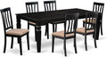 East West Furniture LGAN7-BLK-C 7 Piece Kitchen Table Set Consist of a Rectangle Dining Table with Butterfly Leaf and 6 Linen Fabric Dining Room Chairs, 42x84 Inch, Black