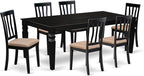 East West Furniture LGAN7-BLK-C 7 Piece Kitchen Table Set Consist of a Rectangle Dining Table with Butterfly Leaf and 6 Linen Fabric Dining Room Chairs, 42x84 Inch, Black