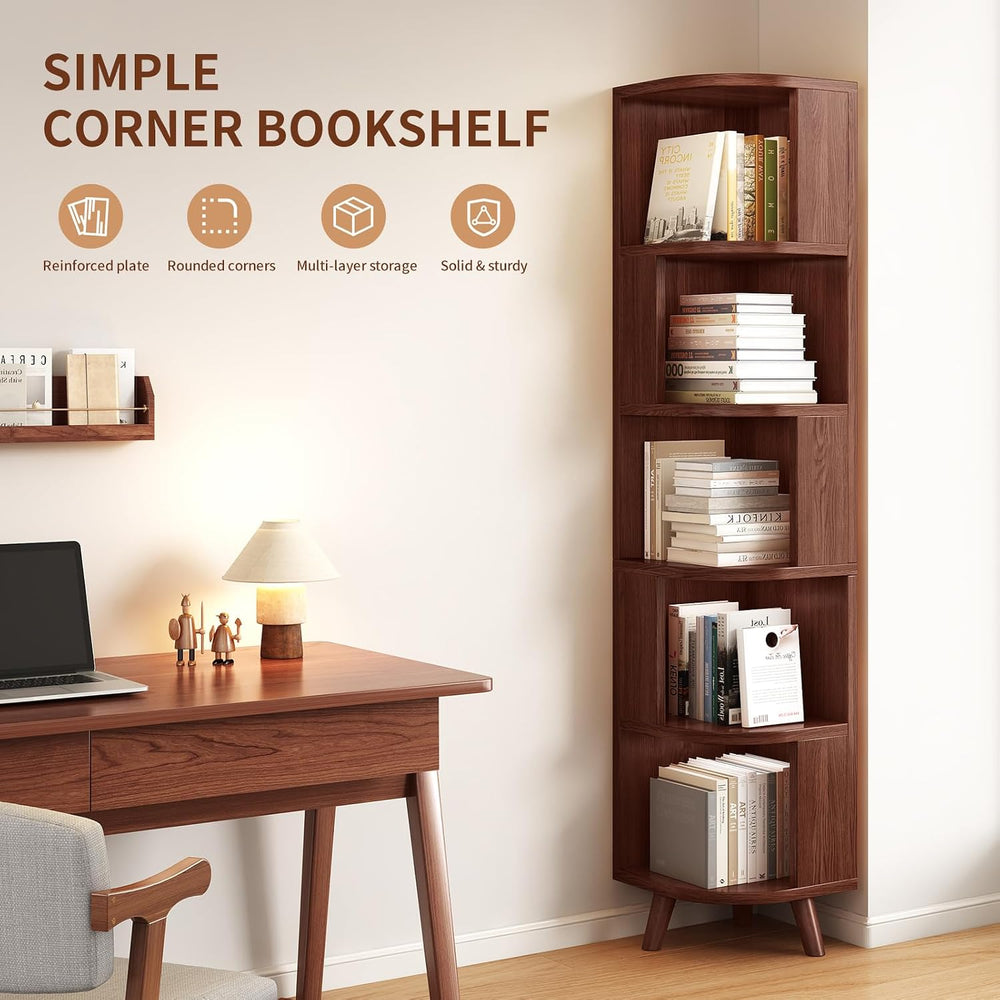 5-Tier Corner Bookshelf, Modern Corner Shelf, Freestanding Bookcase Corner Ca...