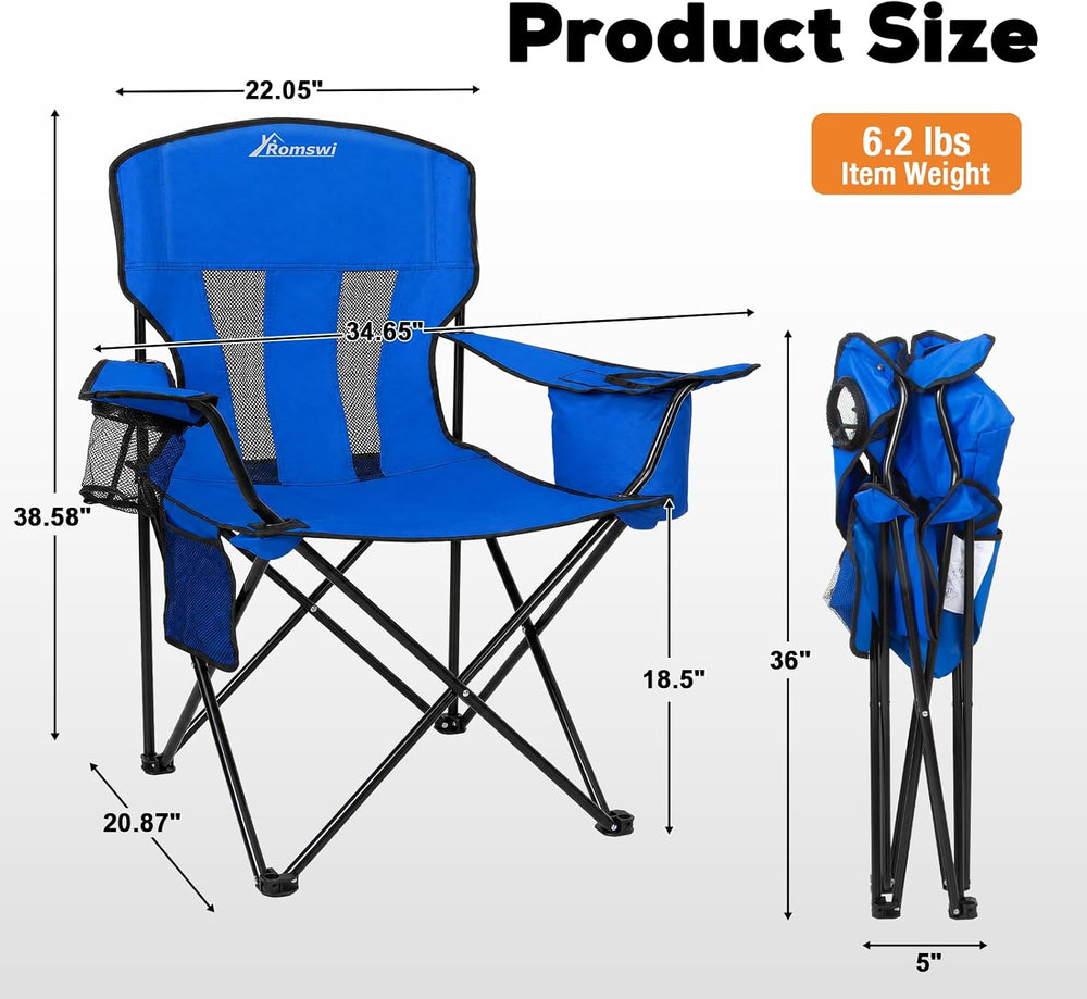 Camping Chairs for Adults 2 Pack, Folding Chair with 4-Can Cooler Bag & C...
