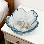 Flower Ring Dish Jewelry Tray, Glass Jewelry Dish Tray, Aesthetic Room Decor Small Trinket Dish, Nightstand Jewlery Ring Holder Dish, Bathroom Jewelry Plate Bowl for Rings Earrings Wife Gift (Blue)
