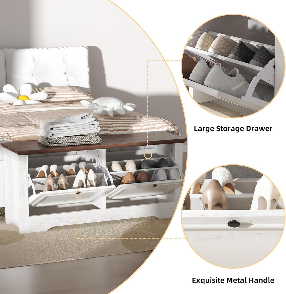 Shoe Storage Bench with Seat, Entryway Shoe Cabinet with Drawers | Flip Drawe...