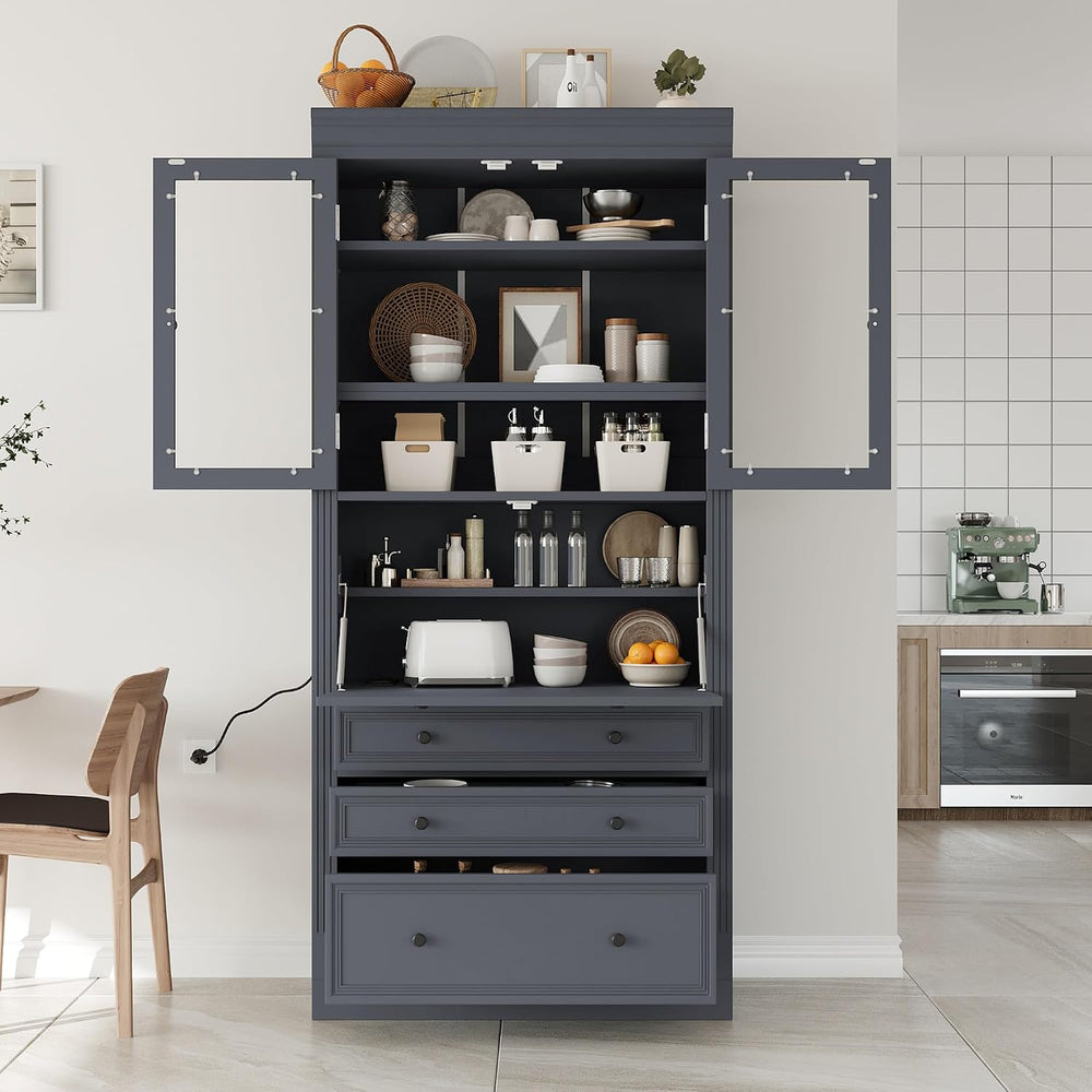 78" Tall Kitchen Pantry Cabinet with 3 Drawers, Large Wooden Kitchen Org...