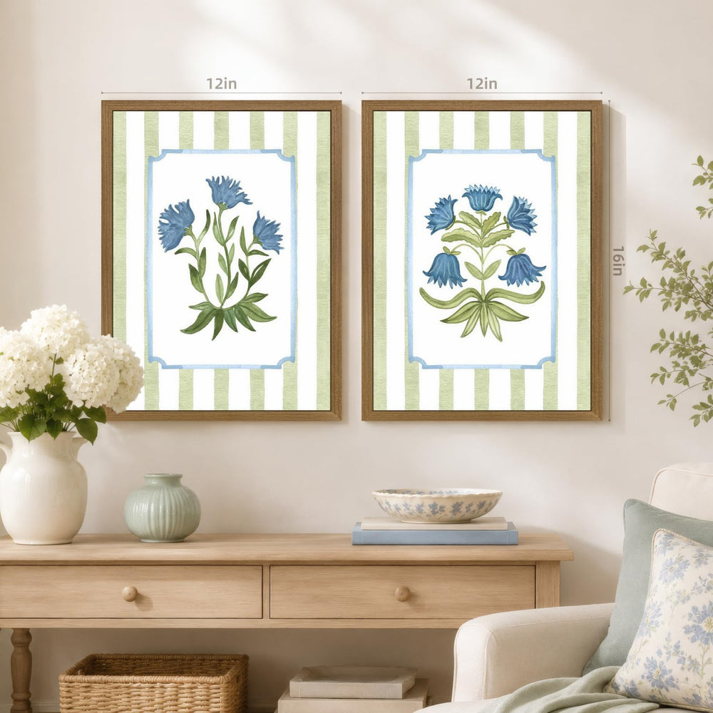 MueyHel Blue Botanical Bathroom Wall Art Set of 2, Wood Framed 12x16 Inch