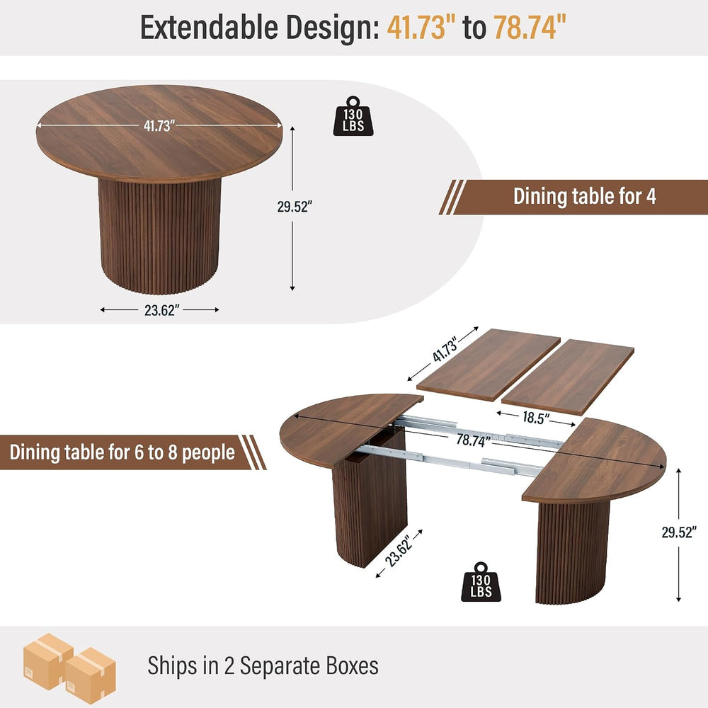 41 in-78 in Extendable Dining Room Table for 4-8, Round Expandable Kitchen Ta...