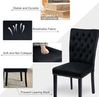 Velvet Dining Kitchen Chair Set of 6, Parsons Upholstered Dining Room Chair, Wood Accent Chair with Nailed Trim, Black