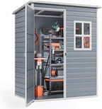 Gizoon 5x3 FT Outdoor Storage Shed with Lockable Door, Resin Weatherproof Plastic Garden Shed with Floor & Ventilation, Backyard Shed for Patio, Lawn Tools, Bike, and Toys
