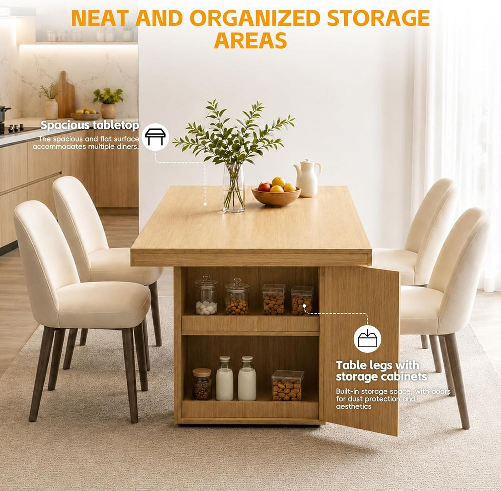 Dining Table for 4-12 People, Modern Wood Kitchen Table with Storage Cabinets...