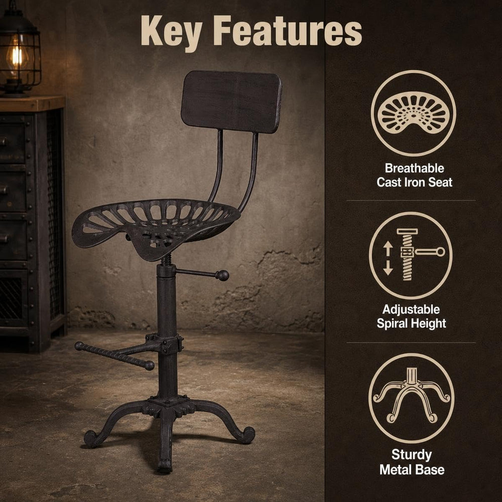 Rustic Bar Stools with Backrest 21.6-27.5inch Counter Height Adjustable Indus...