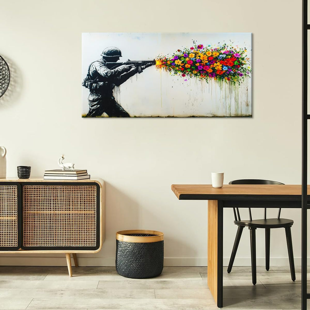 GAFSING Black Soldier with Colorful Flower Wall Art for Living Room Office Pe...