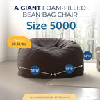 ULTIMATE SACK 5000 5-Foot Bean Bag Chair with Footstool, Grey Suede Cover – Oversized Foam Lounger, Floor Seat, Small Sofa, or Couch Bed for Living Area, Gaming Room, or Reading Lounge