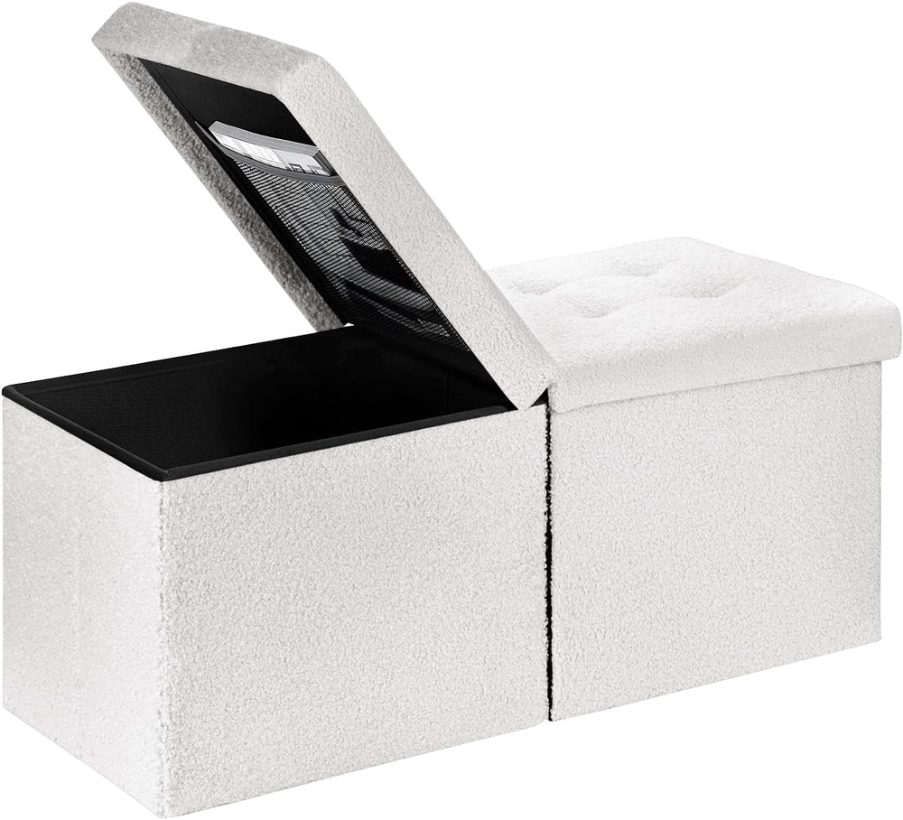 Storage Ottoman Bench, 34" Teddy Velvet Folding Foot Rest, White | Large...