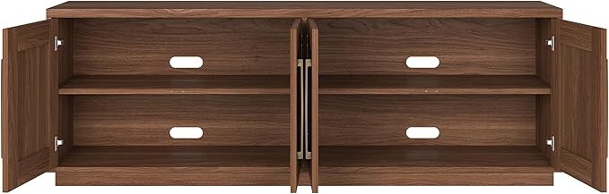 Henn&Hart TV Stand for TVs up to 75'' with 2 Concealed Storage Cabinets and Adjustable Shelves for Living Room, Family Room, or Office, Medium Walnut
