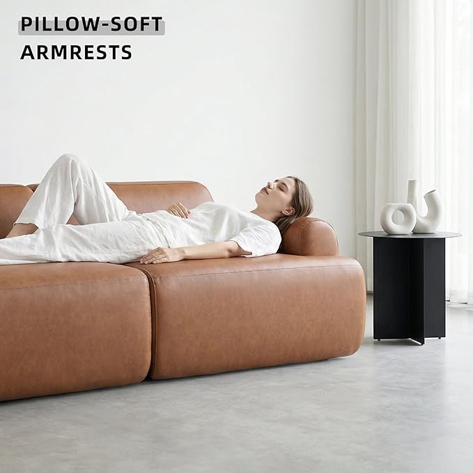 105” Modular Faux Leather Cloud Couch, Deep Seat L-Shaped Sectional with Removable Wipe-Clean Covers and Replaceable Cover Design for Living Room (Orange, 3 Seater+Left Facing Chaise)