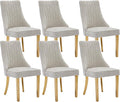 Dining Chairs Set of 6，Modern Channel Tufted Upholstered Dining Chairs with Golden Stainless Steel Legs, Comfortable Chenille Fabric Kitchen Chairs for Dining Room (Beige, 6pc)