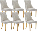 Dining Chairs Set of 6，Modern Channel Tufted Upholstered Dining Chairs with Golden Stainless Steel Legs, Comfortable Chenille Fabric Kitchen Chairs for Dining Room (Beige, 6pc)