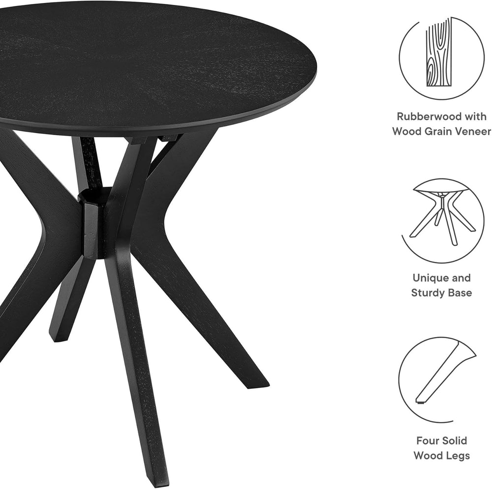 Modway Crossroads 24” Round Wood Side Table, Ash Wood Veneer in Black