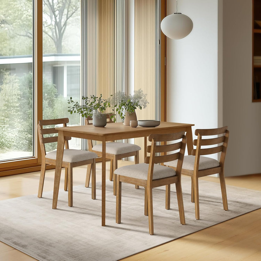 Farmhouse Dining Table Set for 4, Wooden Kitchen Table & Solid Wood Chair...