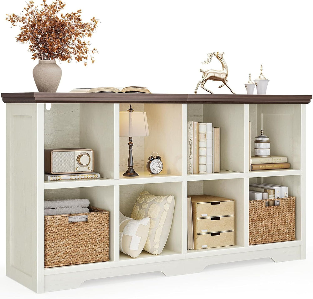OffiGo 8 Cube Organizer Bookcase, Cube Shelf with Storage, Walnut + White