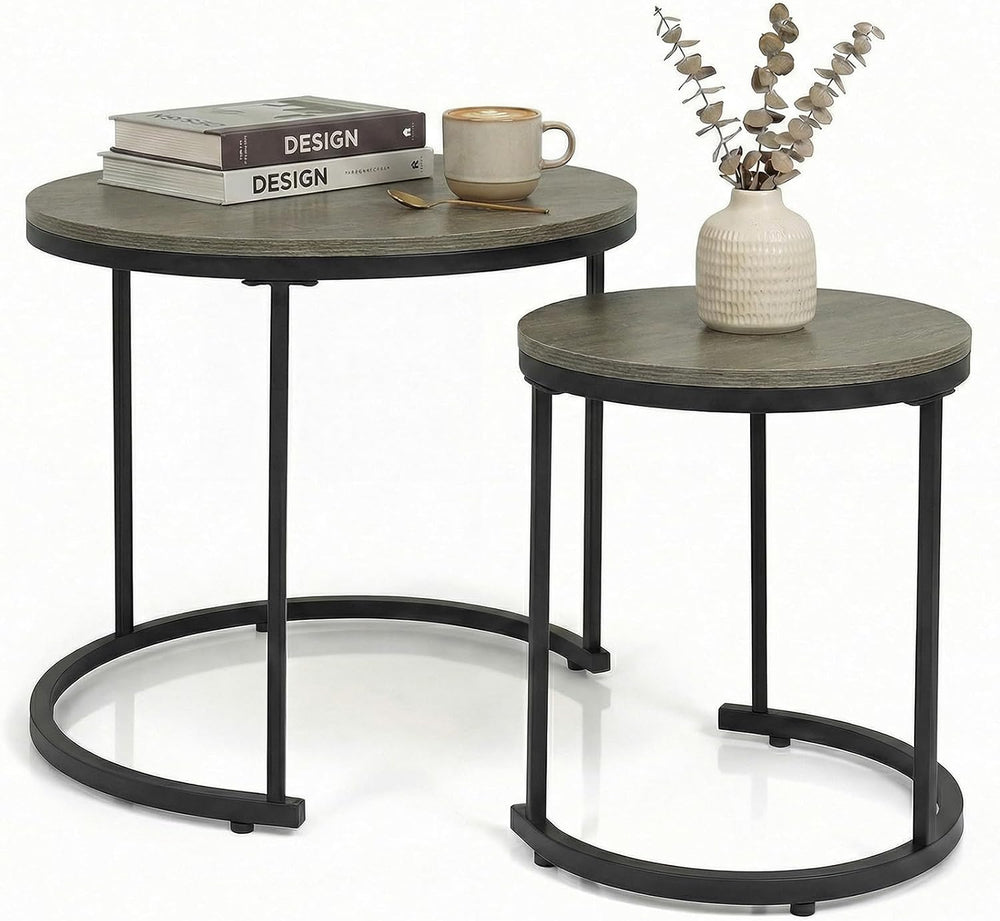 GOFLAME Nesting Coffee Tables Set of 2, Stacking Round Center Table with Wood...