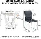 Modern 5 Piece Round Dining Table Set for 4, 47.2" White Faux Marble Kitchen Table with Black Upholstered PU Leather Chairs, Dining Room Furniture Set for Apartment, Breakfast Nook, Small Space