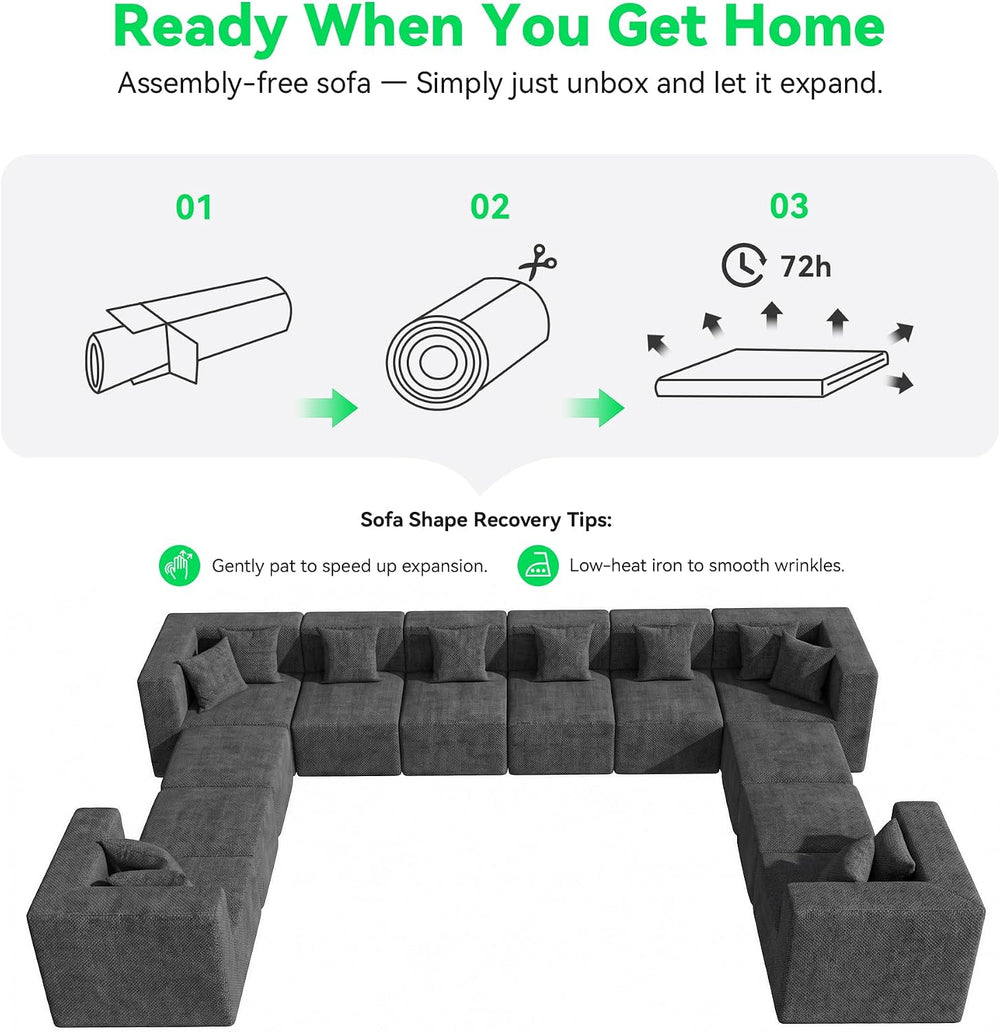 MONVANE Oversized Sectional Couch 12-Seat, Chenille, Gray | Sectional Couch f...